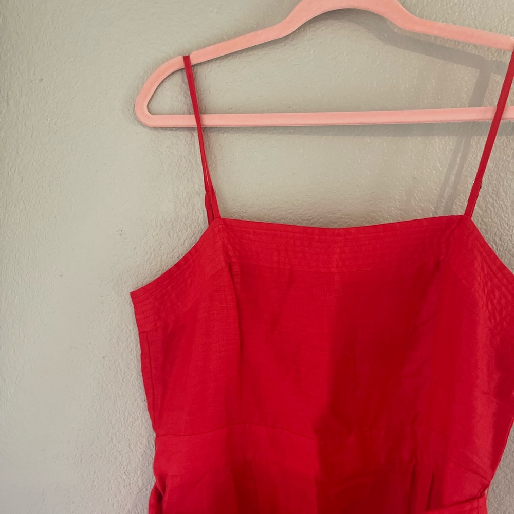 Cropped Red Jumpsuit with Belt - Picture 2 of 8